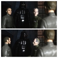 An Imperial Officer interrupts the meeting. OFFICER: "The final check-out is complete. All systems are operational. What course shall we set?" TARKIN: (to Motti) "Perhaps she would respond to an alternative form of persuasion." VADER: "What do you mean?" #starwars #anhwt #toyshelf